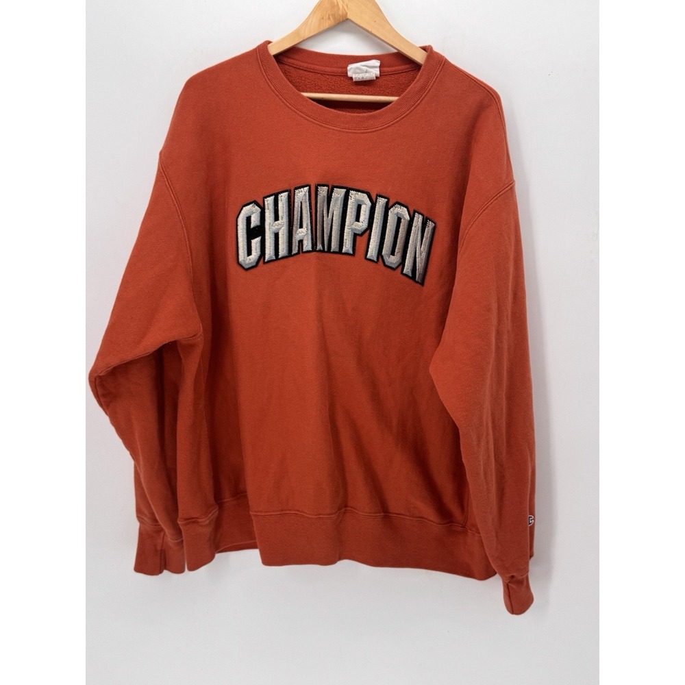 VTG Champion Crewneck Sweatshirt Mens Xxl Orange Reverse Weave Embroidered Logo